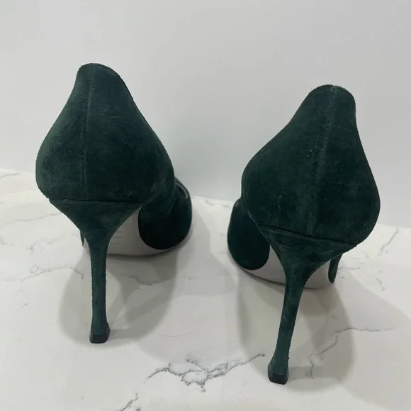 Sergio Rossi Dark Green Suede Pointed Toe Pumps Heels - Picture 11 of 16